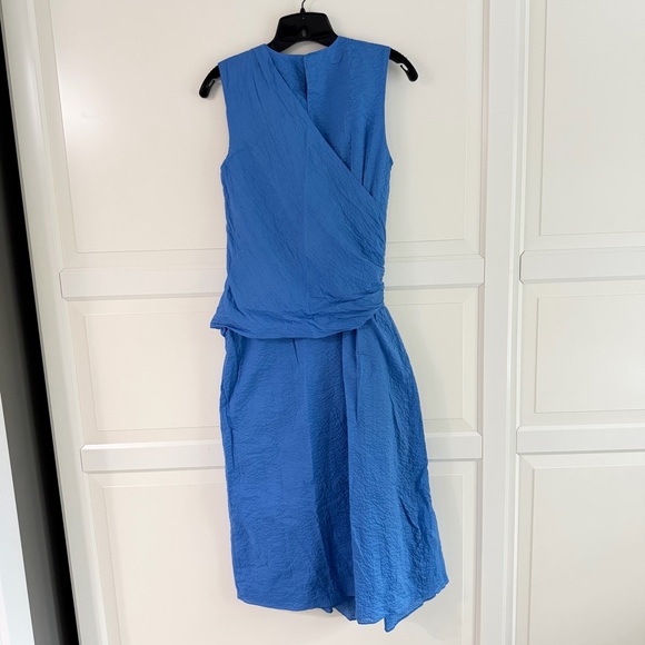FRAME Blue Draped Textured-Cotton Midi Dress Size XS 41360 - Picture 5 of 11